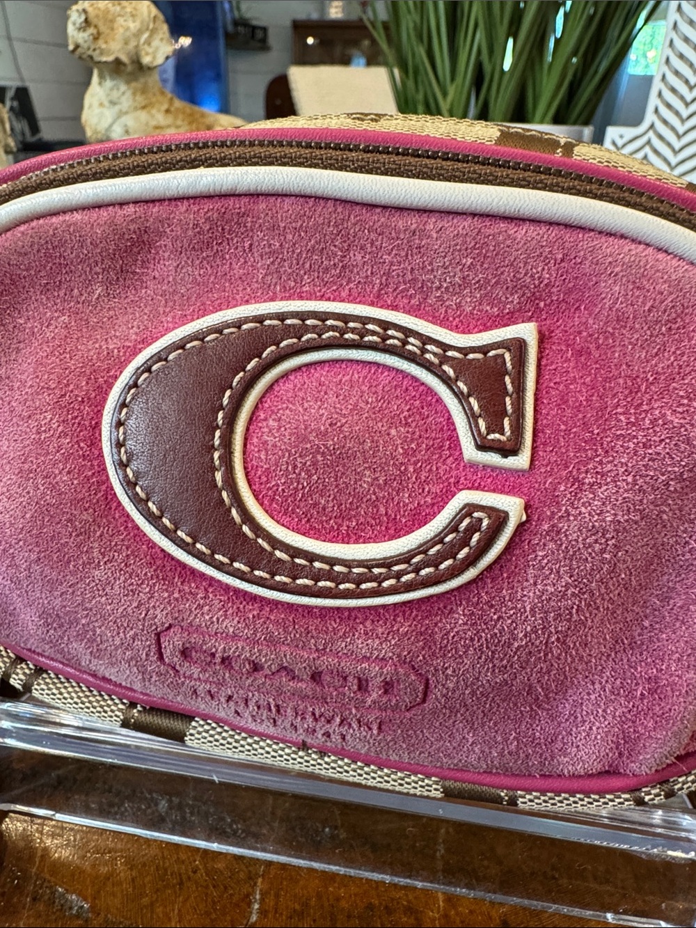 Coach Vintage Pink Suede and Signature Canvas Crossbody Bag - Picture 2 of 12